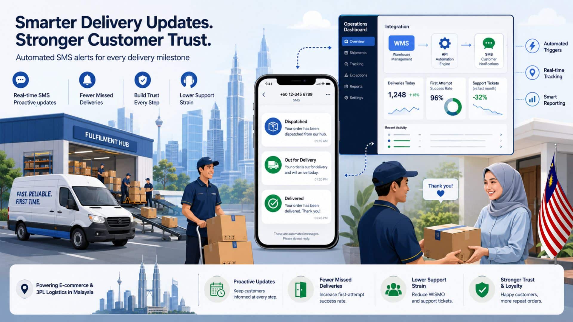 illustration image on automated sms alerts helping logistic delivery process